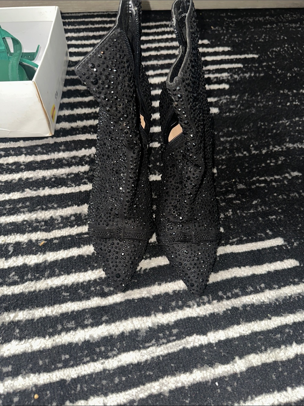 INC International Concepts Black Crystal-Studded Pointed Toe Heeled Boots